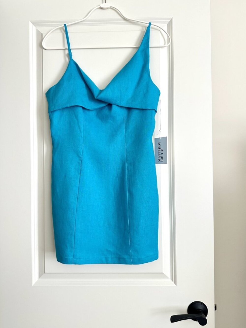 NWT MATTHEW BRUCH Turquoise Twist Linen Mini Dress Size 3 (M)
